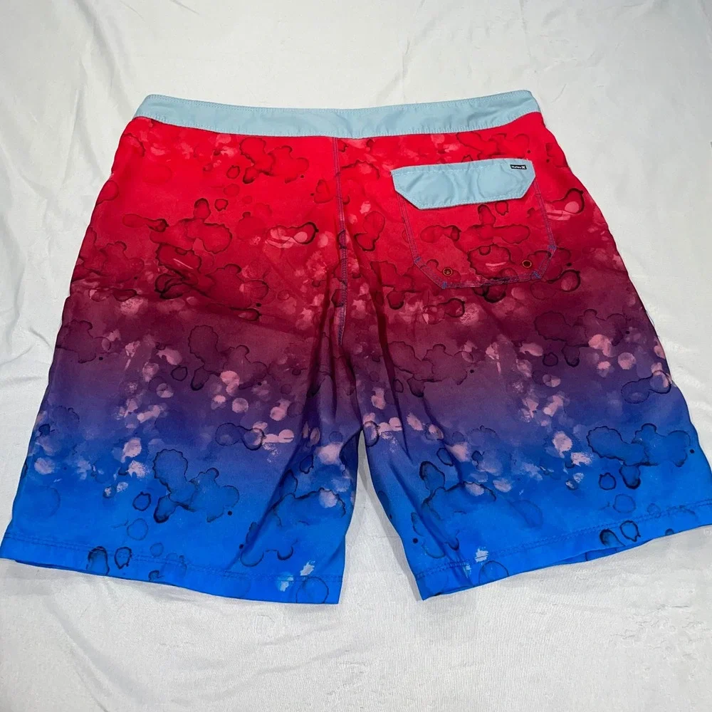 Hurley Mens Board Shorts Size 33 Red Blue Gradient Watercolor Swim
